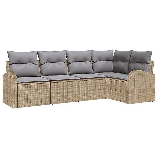 vidaXL Loungesofa 5-teiliges Garten-Sofa-Set mit Kissen Beige Poly Rattan, günstig online kaufen