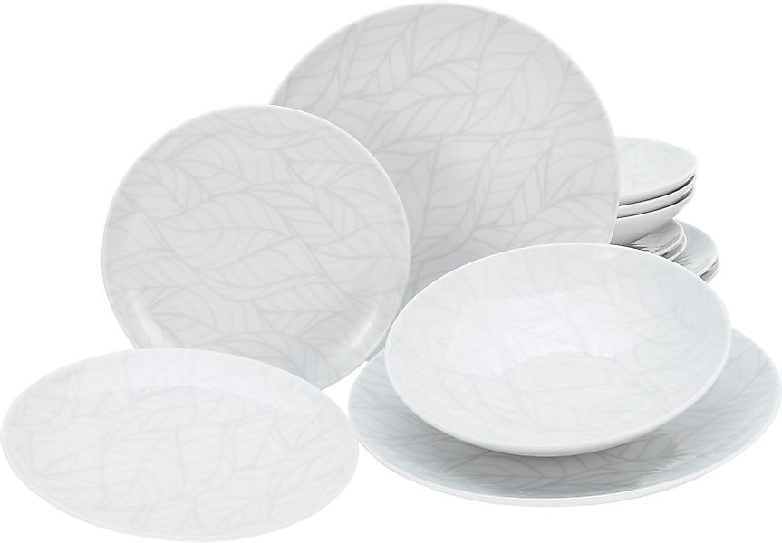 CreaTable Teller-Set »Geschirr-Set Home - Blätter« Service, weiß, Used-/Vin günstig online kaufen