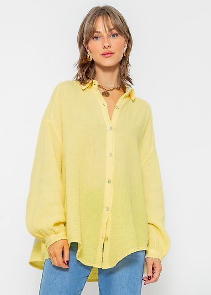 SASSYCLASSY Longbluse Oversize Musselin Bluse Damen günstig online kaufen