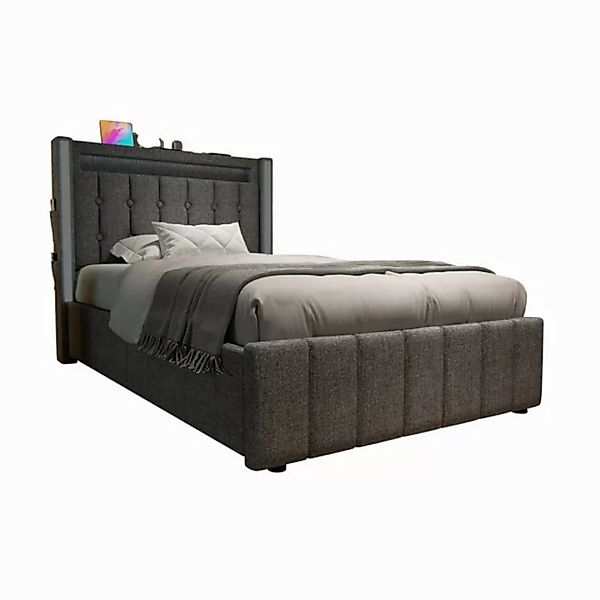 HAUSS SPLOE Polsterbett 90x200cm mit Ladefunktion LED, 2 Schubladen, Grau O günstig online kaufen