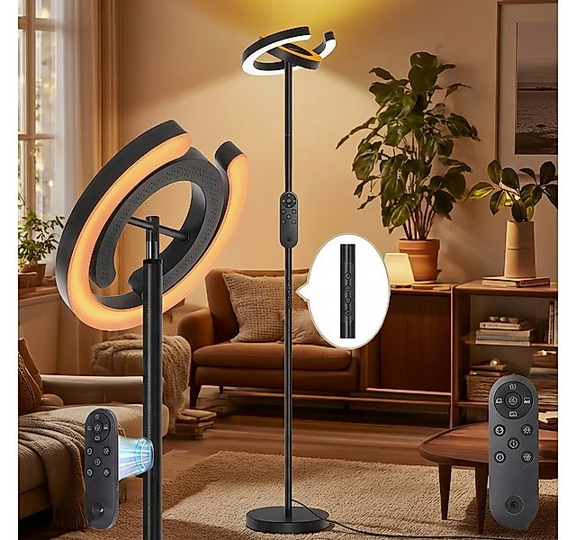 Rosnek Stehlampe Stehlampe LED Dimmbar, 312° Drehbarem Doppelring, 36W, 190 günstig online kaufen
