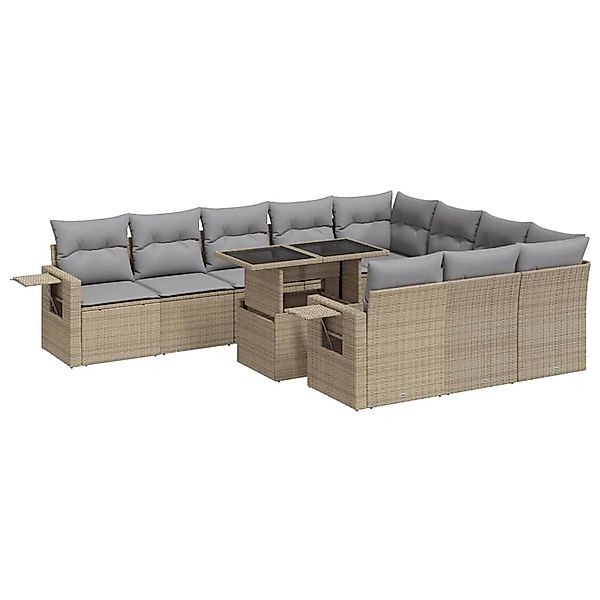 vidaXL 11-Tlg Garten-Sofagarnitur mit Kissen Beige Poly Rattan 3326550 günstig online kaufen