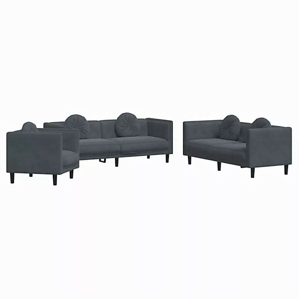 vidaXL Sofa, 3-tlg. Sofagarnitur mit Kissen Dunkelgrau Samt günstig online kaufen