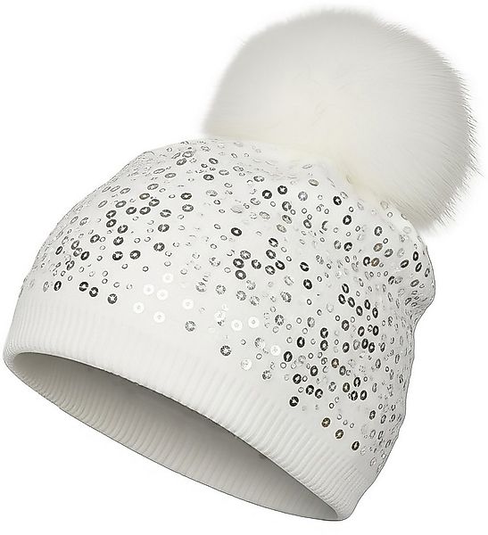 styleBREAKER Bommelmütze Feinstrick Bommelmütze mit Pailletten (1-St) günstig online kaufen