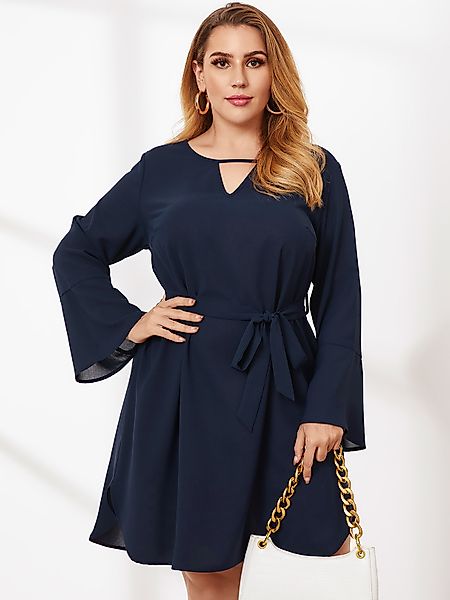 YOINS Plus Größe V-Ausschnitt Gürtel Design Glockenärmel Mini Kleid günstig online kaufen