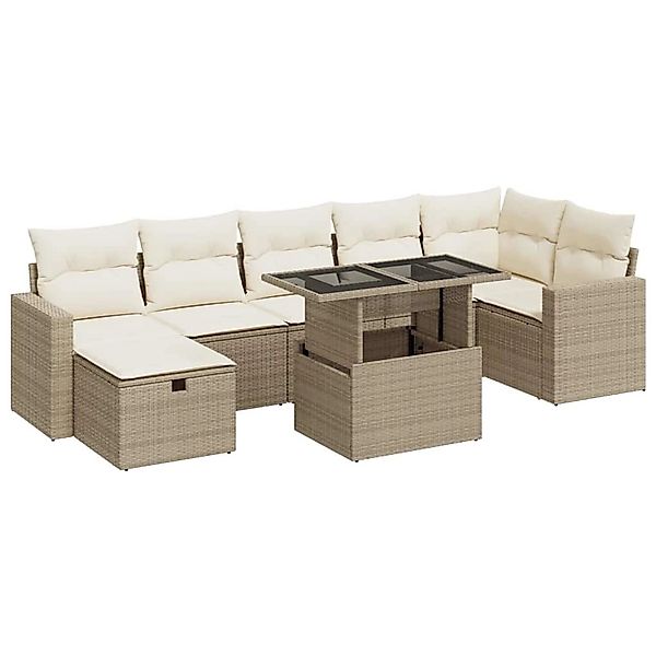 vidaXL 8-Tlg Garten-Sofagarnitur mit Kissen Beige Poly Rattan 3327828 günstig online kaufen
