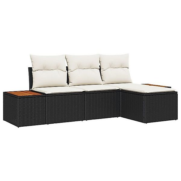 vidaXL Loungesofa 4-teiliges Garten Sofa Set mit Kissen Schwarz Poly Rattan günstig online kaufen