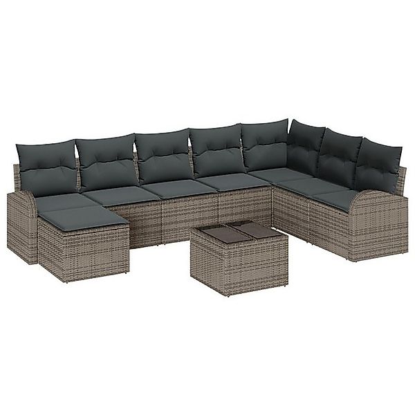 vidaXL Loungesofa Garten-Sofa-Set 9 Teile Dunkelgrau, Braun Rattan, Polyest günstig online kaufen