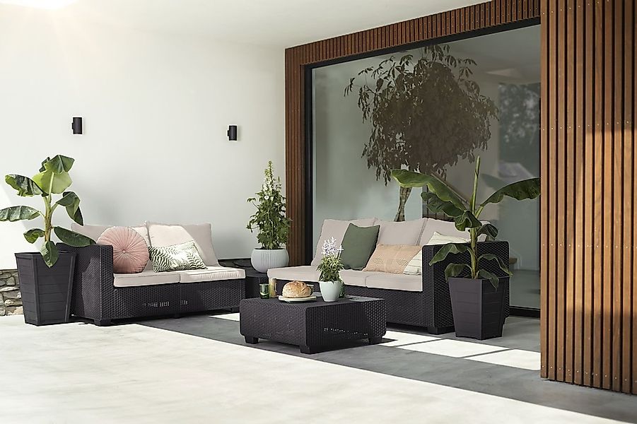 Allibert Salta Gartenmöbel Set mit Gartensofa und Esstisch Wetterfeste Ratt günstig online kaufen