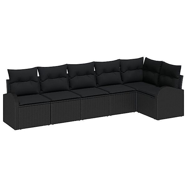 vidaXL Loungesofa 6-teiliges Garten-Sofa-Set mit Kissen Schwarz Poly-Rattan günstig online kaufen
