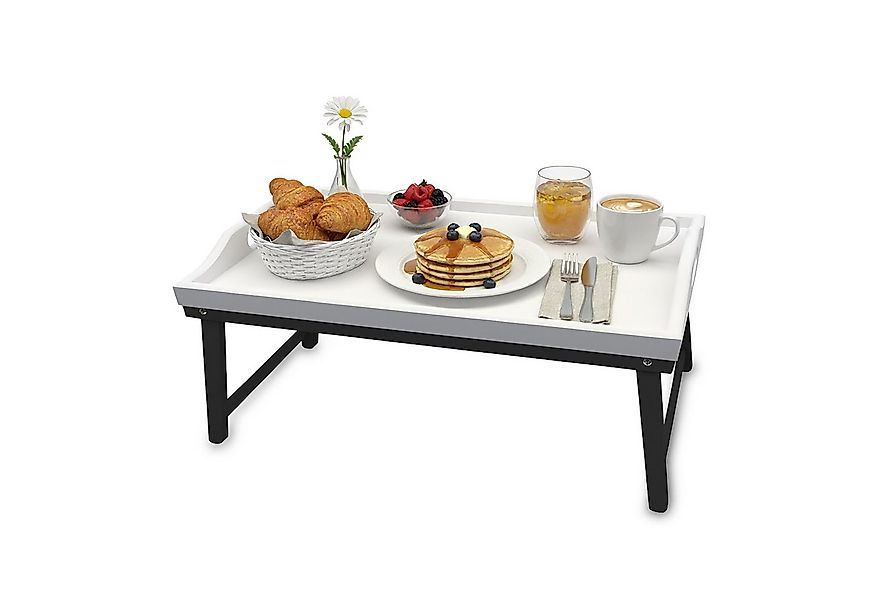 relaxdays Tabletttisch Betttablett aus Bambus, Weiss-grau günstig online kaufen