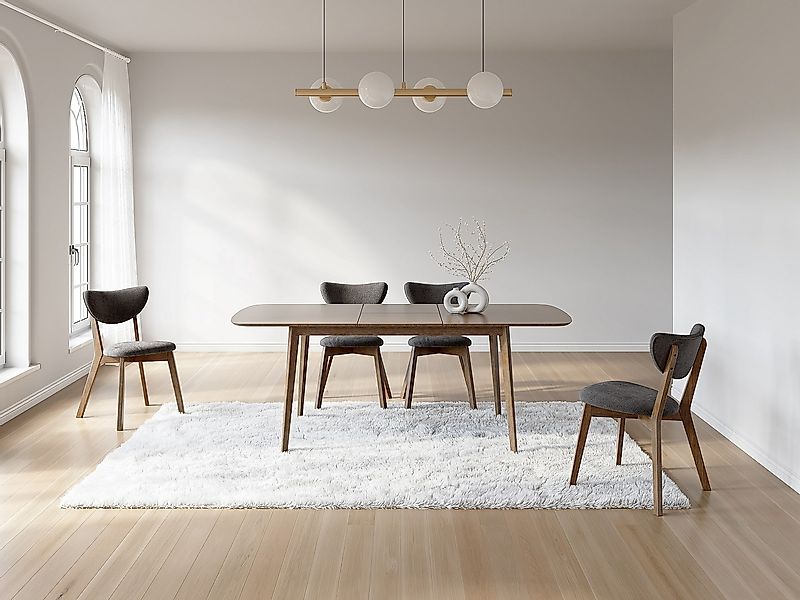 Stuhl 2er-Set - Strukturstoff & natürliches dunkles Kautschukholz - Anthraz günstig online kaufen