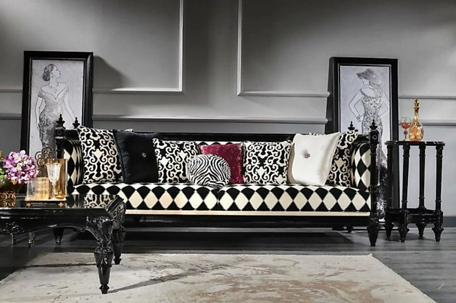 Casa Padrino Sofa Luxus Barock Sofa Weiß / Schwarz 240 x 96 x H. 83 cm - Wo günstig online kaufen
