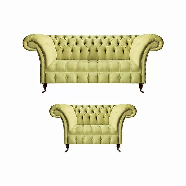 JVmoebel Chesterfield-Sofa Sitzmöbel Sofa Dreisitze Garnitur Gelb Sessel Wo günstig online kaufen