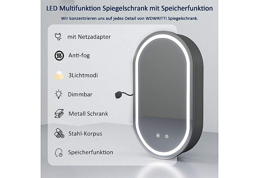 WDWRITTI Badezimmerspiegelschrank Oval Spiegelschrank Schwarz mit Beleuchtu günstig online kaufen