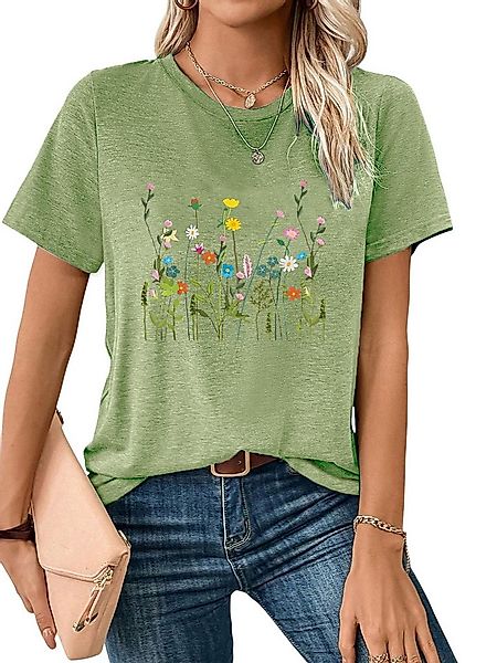 PYLIKE Rundhalsshirt Shirts Damen Frühling Blumen Ausgefallene bequemes t s günstig online kaufen