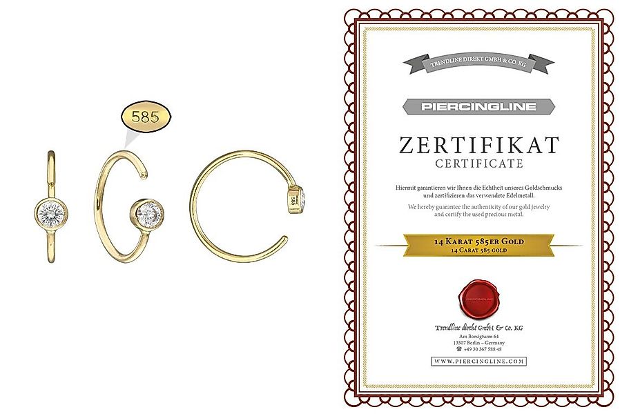 PIERCINGLINE Nasenpiercing 14 Karat Gold Nasenring MOISSANIT - biegbar (Bie günstig online kaufen
