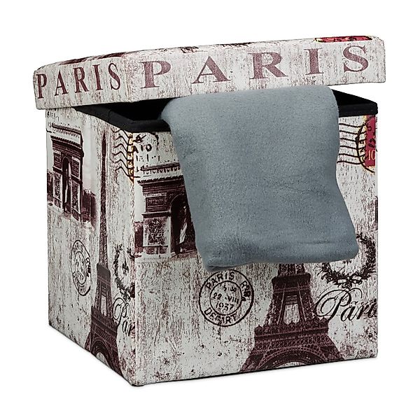 relaxdays Sitzhocker mit Stauraum Trendmotiv, Paris günstig online kaufen