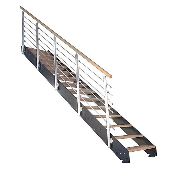 Treppe Kos 14 Stufen Eiche Rustik Natur 107 cm Design-Geländer Anthrazit FS günstig online kaufen