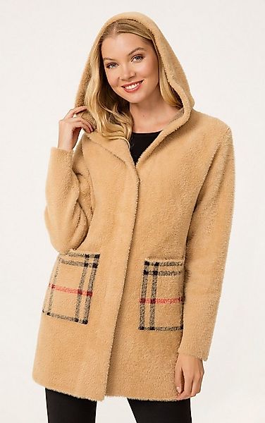 Passioni Wintermantel Mittellanger Strickmantel mit Karomuster günstig online kaufen