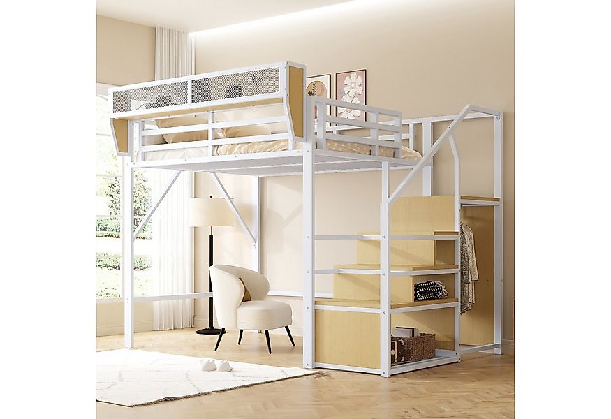 Odikalo Hochbett Jugendbett Metallbett Sicherheitsleiter Staufach 140x200 W günstig online kaufen