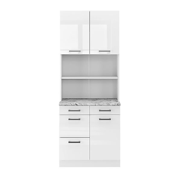 Vicco R-Line Küchenblock Weiß Hochglanz 80 cm AP Marmor ohne E-Geräte günstig online kaufen
