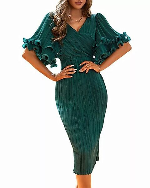 RUZU UG Abendkleid Grünes Abendkleid mit Glockenärmeln und überkreuztem Des günstig online kaufen