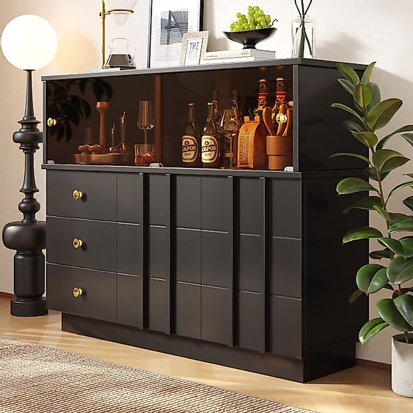 Celya Sideboard Küchenschrank,Sideboard Glastüren,Aufbewahrungsschrank,Buff günstig online kaufen