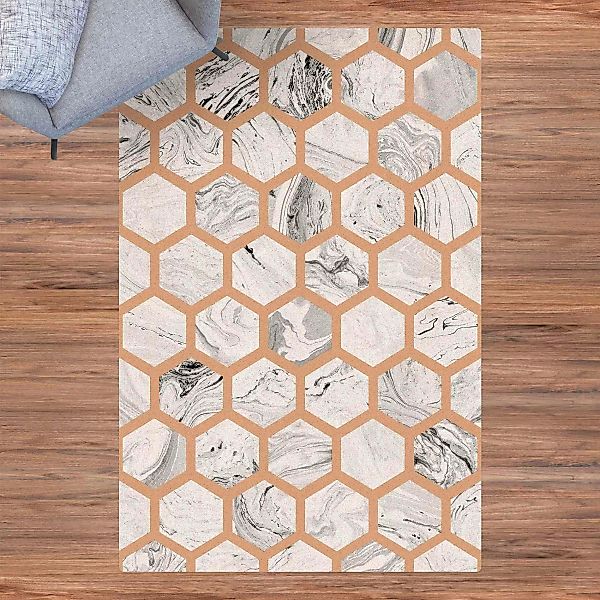 Kork-Teppich Marmor Hexagone in Graustufen günstig online kaufen