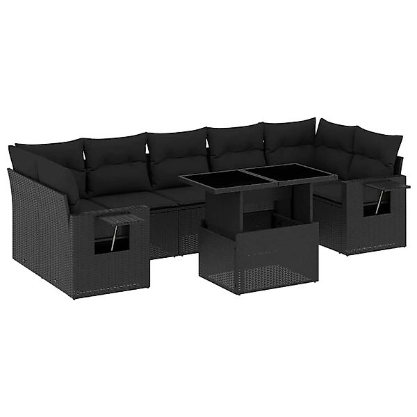 vidaXL 8-Tlg Garten-Sofagarnitur mit Kissen Schwarz Poly Rattan 3267775 günstig online kaufen