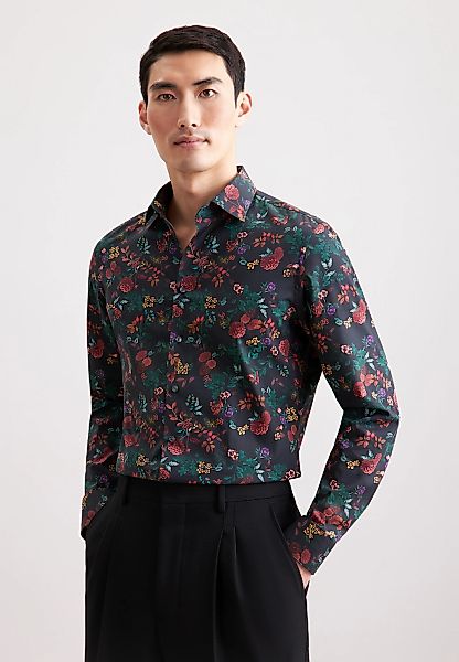 seidensticker Businesshemd "Schwarze Rose", Slim 1/1 Kentkragen Geblümt günstig online kaufen