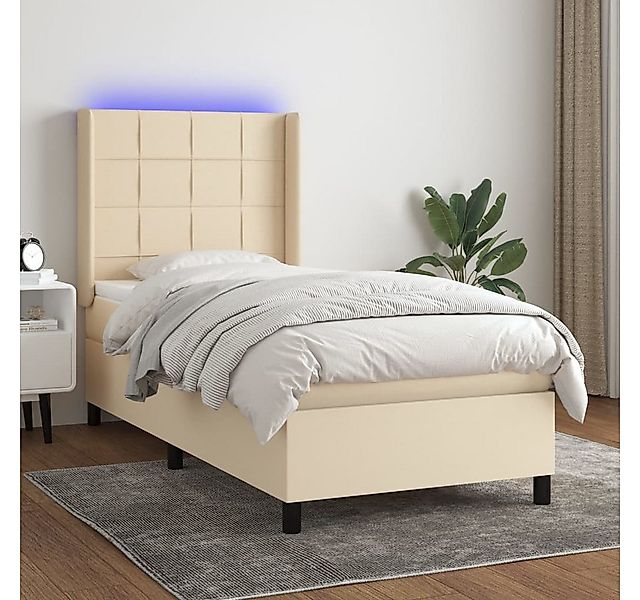 vidaXL Boxspringbett Boxspringbett mit Matratze LED Creme 100x200 cm Stoff günstig online kaufen