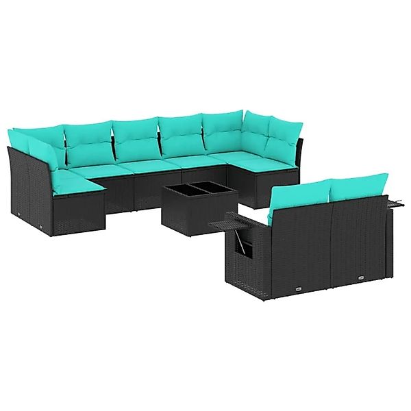vidaXL 10-Tlg Gartensofa-Set mit Kissen Schwarz Polyrattan 3220626 günstig online kaufen