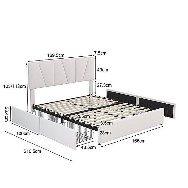 Flieks Polsterbett, Doppelbett Massives Holzbett Samt 160x200cm ohne Matrat günstig online kaufen