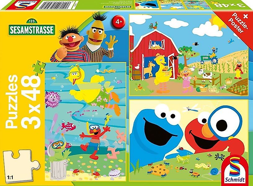 Schmidt Spiele Puzzle 3 x 48 Teile Kinder Puzzle Sesamstraße Tierisch stark günstig online kaufen