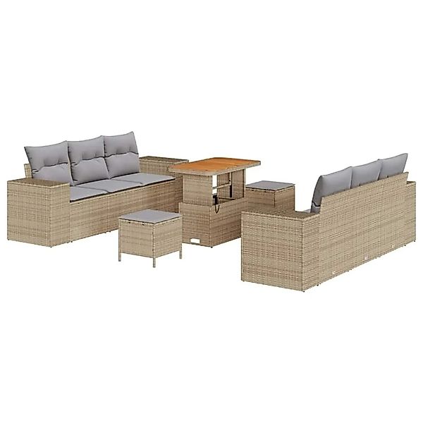 vidaXL Gartensofa-set mit Kissen 9-Tlg Beige und Hellgrau Poly-Rattan 33639 günstig online kaufen