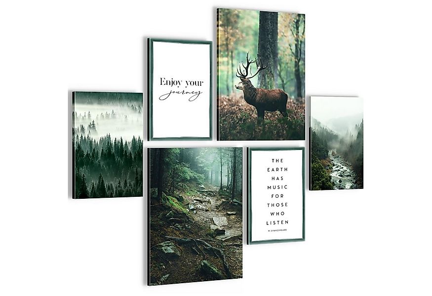 Novart Wandbild Wald Hirsch KOMPLETT AUFHÄNGFERTIG Natur Grün Wohnzimmer Sc günstig online kaufen