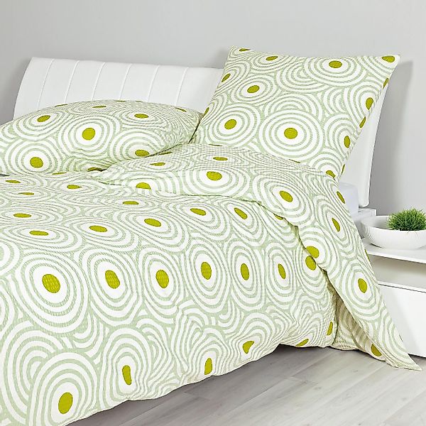 Bettwäsche Janine Seersucker Tango 20128-6 Kreise Grün Lind 135x200 günstig online kaufen