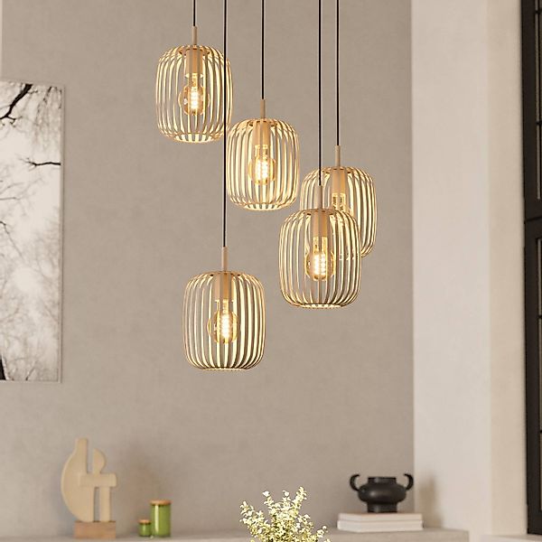 Hängelampe Romazzina, sandfarben, Stahl, Ø 50 cm, 5-flg. günstig online kaufen