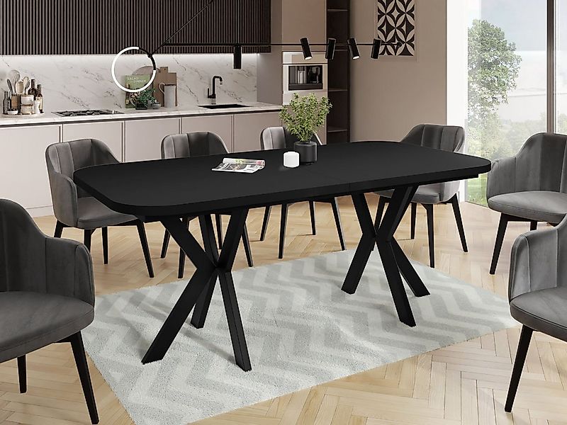 WFL GROUP Esstisch Olivia ausziehbarer rechteckig industrial mit schwarzen günstig online kaufen