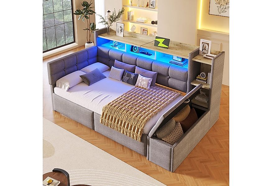 OKWISH Schlafsofa Kinderbett Polsterbett, mit Samtbezug, LED-Beleuchtung, z günstig online kaufen