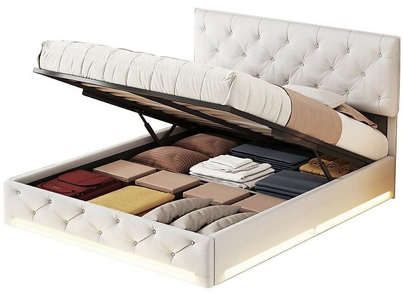 FUROKOY Polsterbett Doppelbett Stauraumbett mit Lattenrost und hydraulische günstig online kaufen