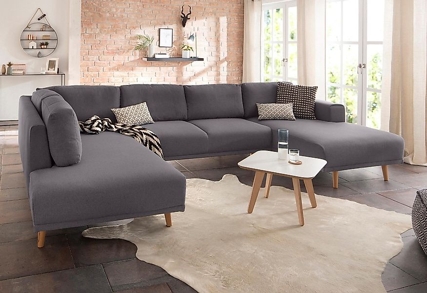 Home affaire Wohnlandschaft »Lasse U-Form« im scandinavischem Stil mit Holz günstig online kaufen