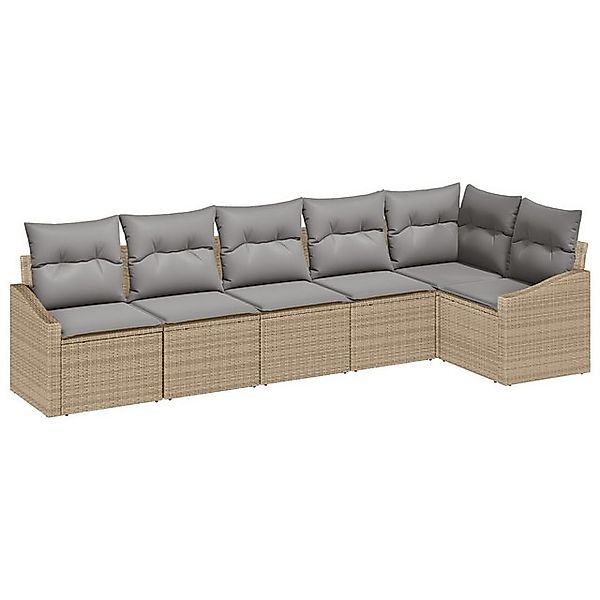 vidaXL Loungesofa 6-tlg. Garten-Sofagarnitur mit Kissen Beige Poly Rattan, günstig online kaufen