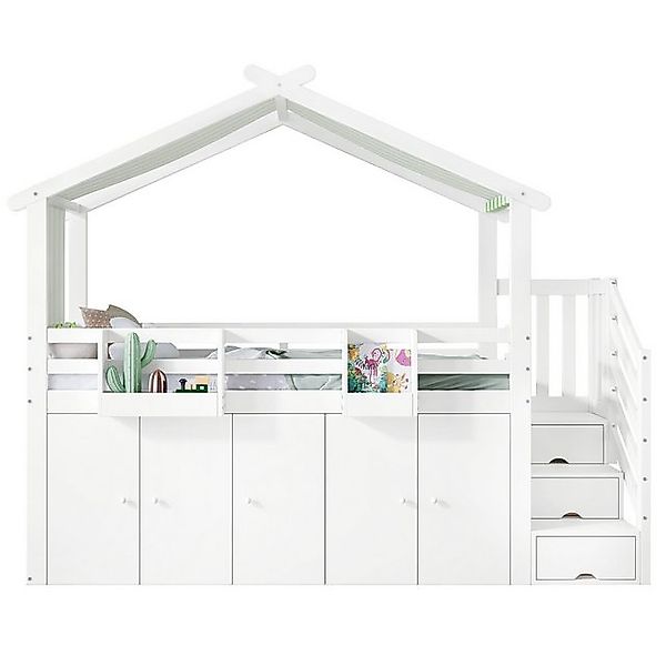 Yorbay Kinderbett Hochbett mit Schließfächern und Kleiderschrank (Treppe mi günstig online kaufen