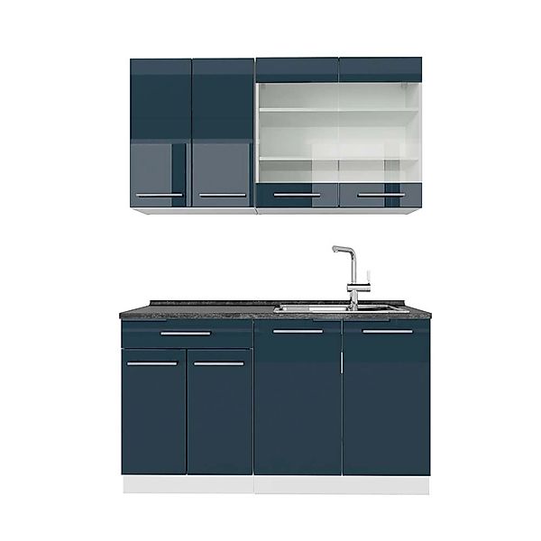 Vicco Fame-Line Küchenschränke Dunkelblau Hochglanz/Weiß 140 cm AP Anthrazi günstig online kaufen