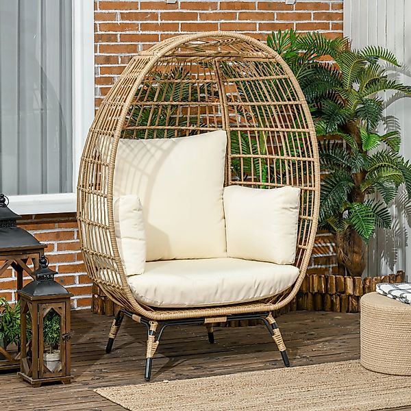 Outsunny Gartenbank Rattanstuhl mit Sitzkissen (Rattansessel, günstig online kaufen