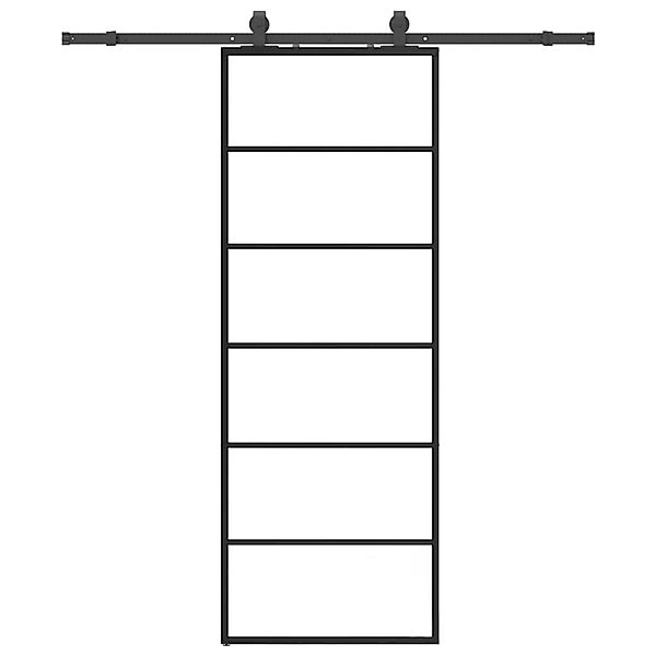 vidaXL Schiebetür mit Beschlag Schwarz 76x205 cm ESG-Glas 3375787 günstig online kaufen
