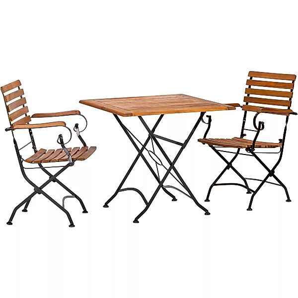 Acamp Set Lindau 2x Sessel 1x Tisch 80 cm x 80 cm Teak-Schwarz günstig online kaufen