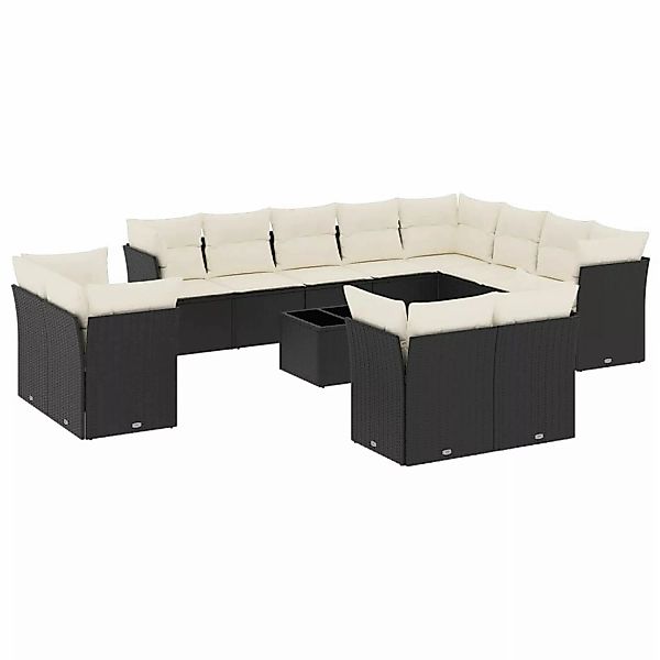 vidaXL 13-tlg Garten-Sofagarnitur mit Kissen Schwarz Poly Rattan Modell 21 günstig online kaufen